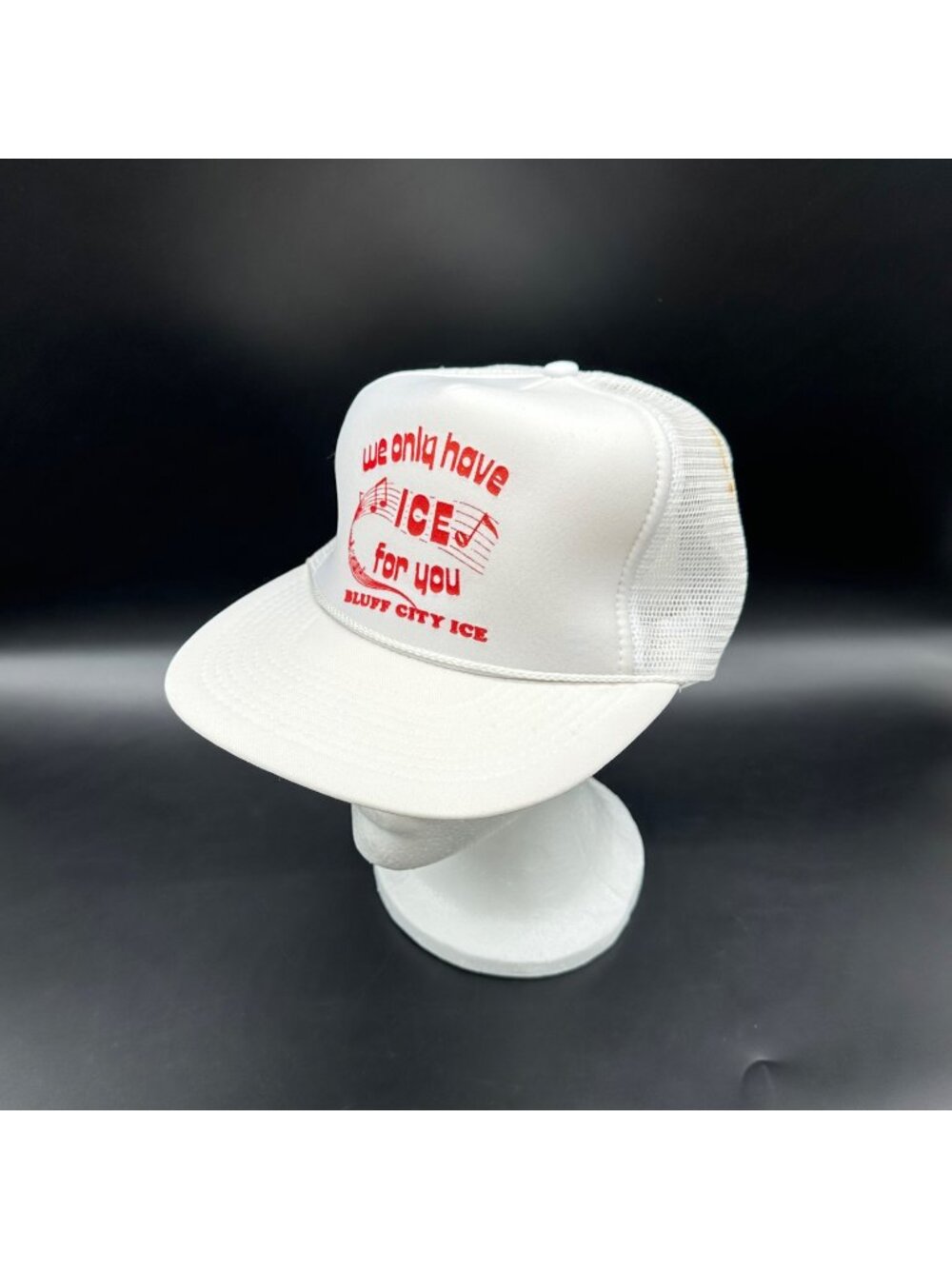 Vintage Bluff City Ice Snapback Hat White Red Punny We Only Have Ice For You 90s